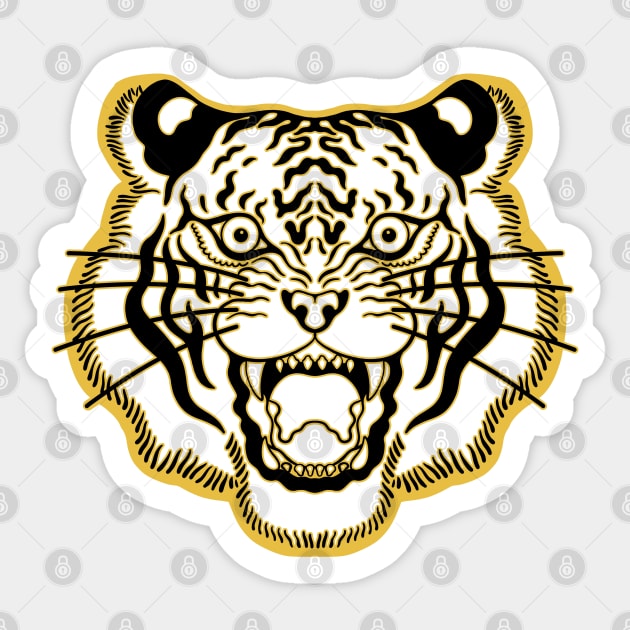 White and Gold Traditional Tiger Face Sticker by Trippycollage